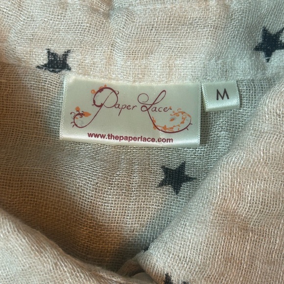 Paper Lace 100% Linen Tunic With Stars Size:M Tan and Black - Picture 4 of 6